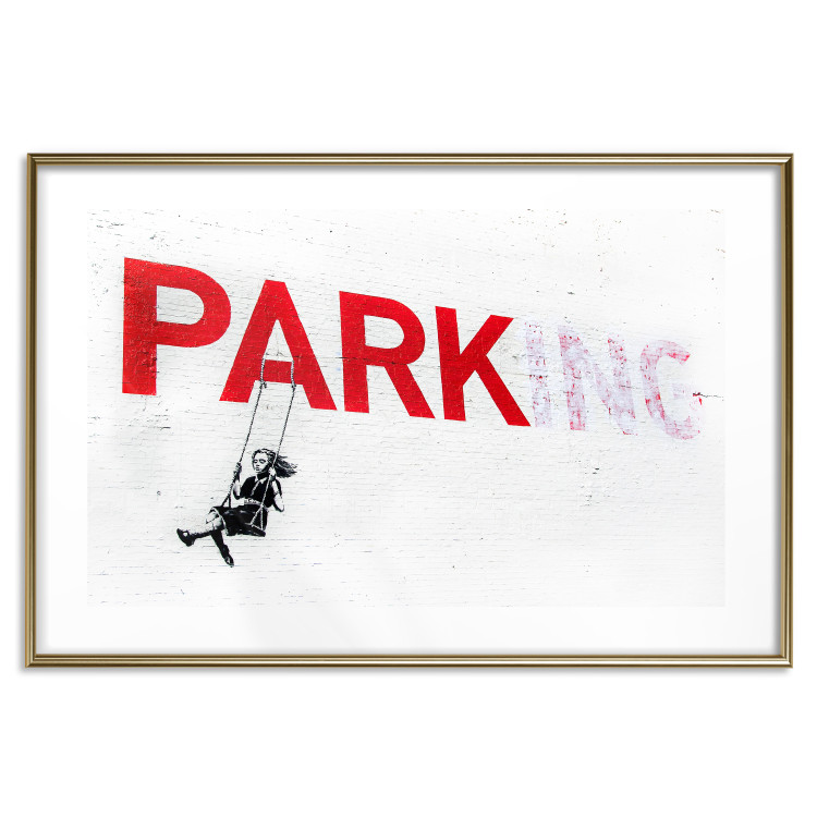 Poster Park-ing - Banksy-style mural with a girl on a swing and text 119201 additionalImage 14