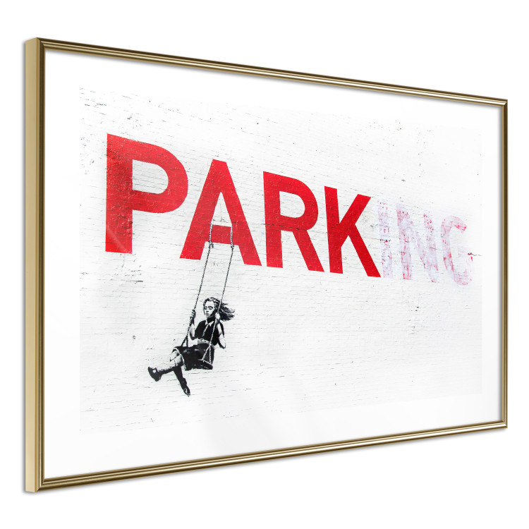 Poster Park-ing - Banksy-style mural with a girl on a swing and text 119201 additionalImage 6