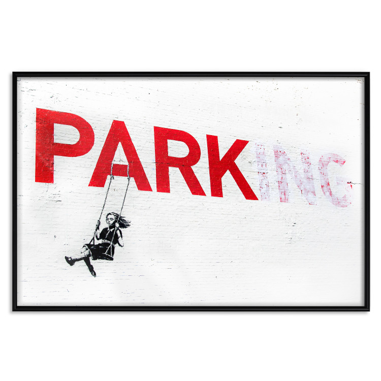 Poster Park-ing - Banksy-style mural with a girl on a swing and text 119201 additionalImage 18