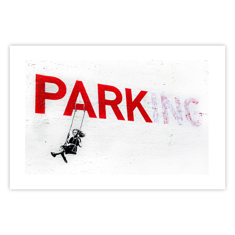 Poster Park-ing - Banksy-style mural with a girl on a swing and text 119201 additionalImage 19