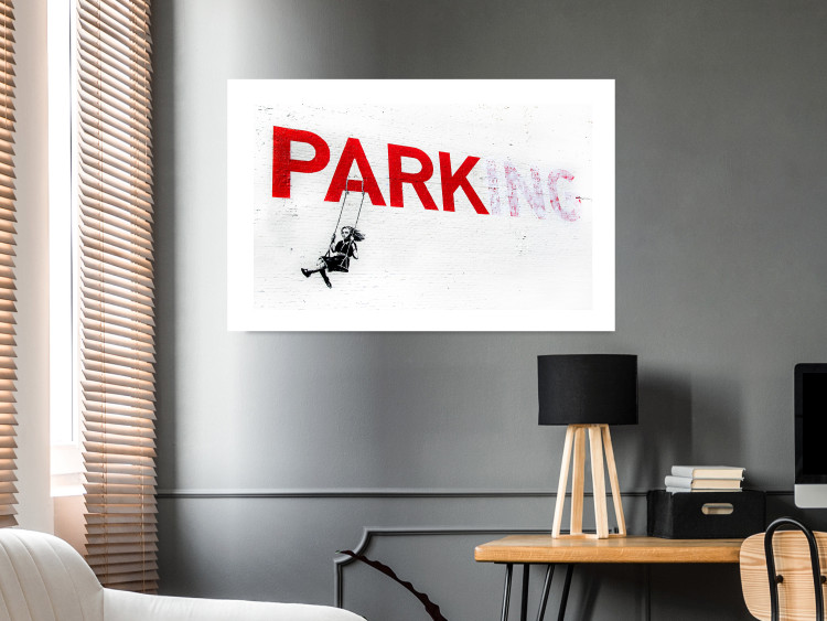 Poster Park-ing - Banksy-style mural with a girl on a swing and text 119201 additionalImage 2