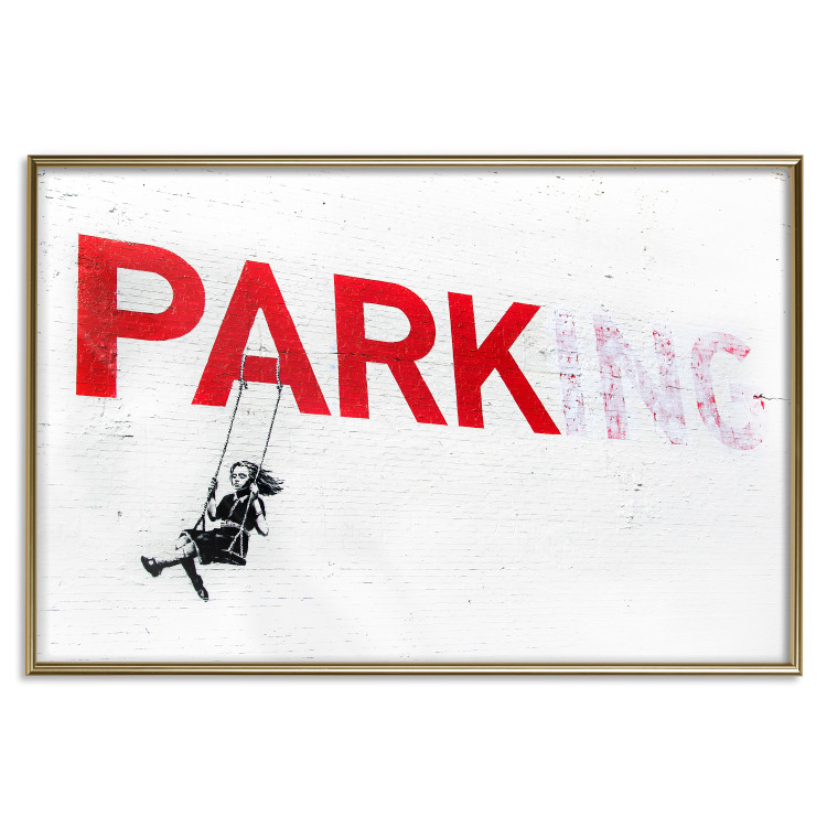 Poster Park-ing - Banksy-style mural with a girl on a swing and text 119201 additionalImage 16