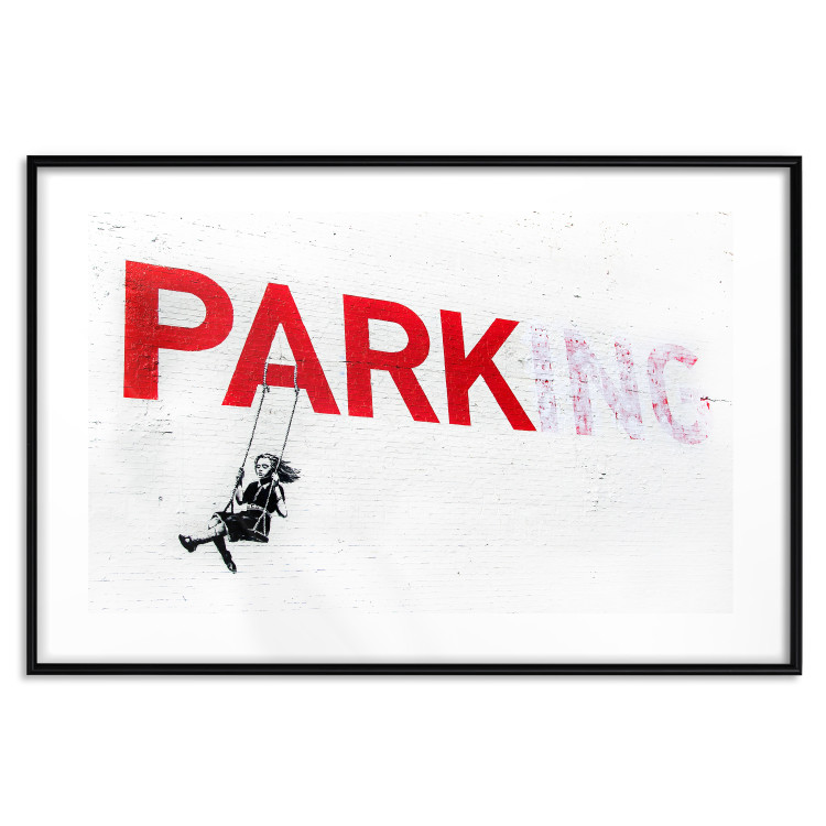Poster Park-ing - Banksy-style mural with a girl on a swing and text 119201 additionalImage 15