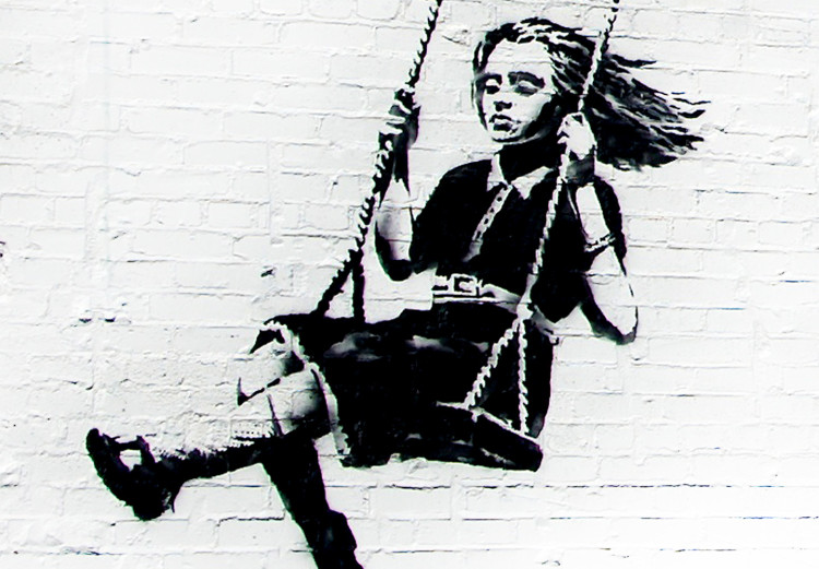 Poster Park-ing - Banksy-style mural with a girl on a swing and text 119201 additionalImage 8