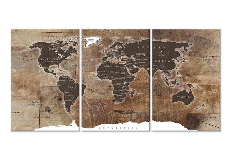 Canvas World Map: Wooden Mosaic (3 Parts) 122201