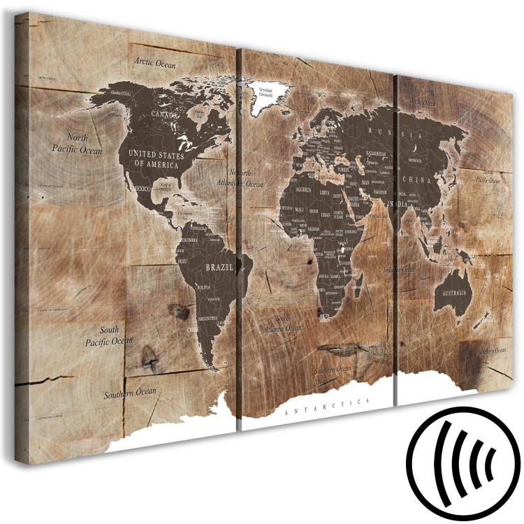 Canvas World Map: Wooden Mosaic (3 Parts) 122201 additionalImage 6