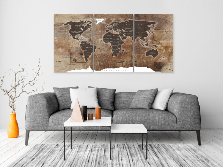 Canvas World Map: Wooden Mosaic (3 Parts) 122201 additionalImage 3