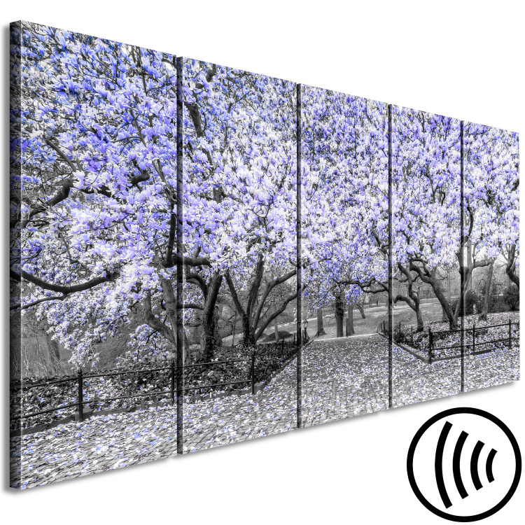 Canvas Blooming magnolia trees - black and white photo with a purple accent 123101 additionalImage 6
