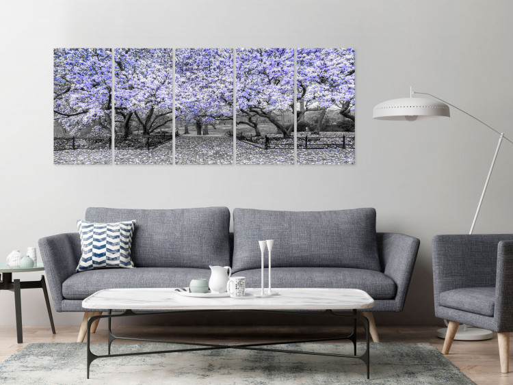 Canvas Blooming magnolia trees - black and white photo with a purple accent 123101 additionalImage 3