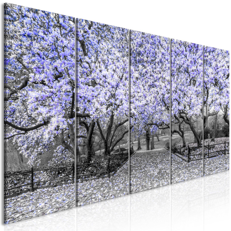 Canvas Blooming magnolia trees - black and white photo with a purple accent 123101 additionalImage 2