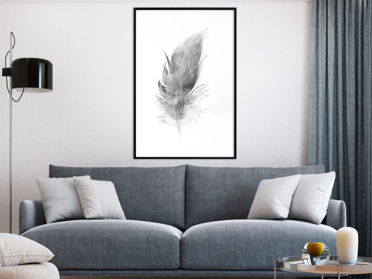 Wall Poster Fleeting - black sketch of a bird feather on contrasting white background 123201 additionalImage 4
