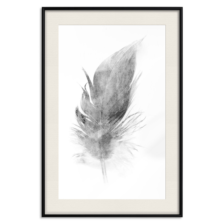 Wall Poster Fleeting - black sketch of a bird feather on contrasting white background 123201 additionalImage 18