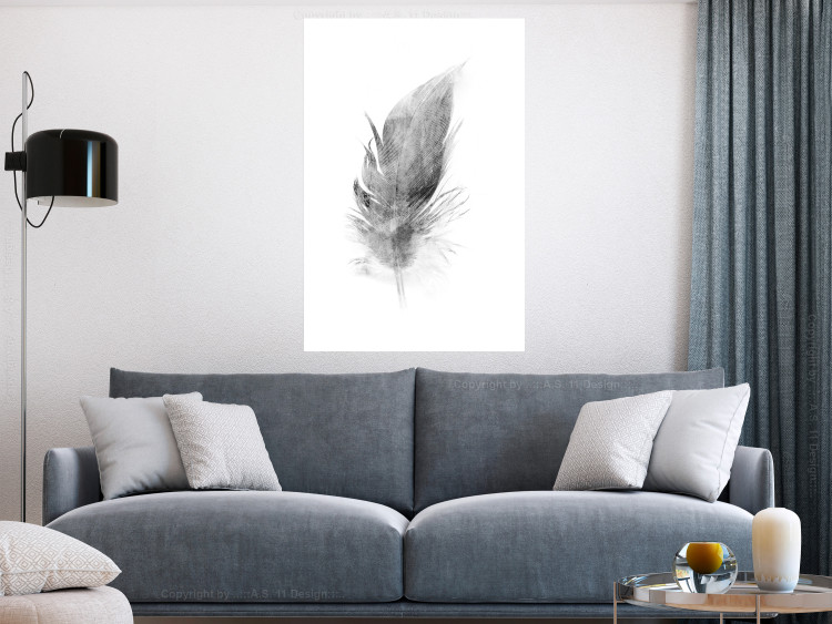 Wall Poster Fleeting - black sketch of a bird feather on contrasting white background 123201 additionalImage 2