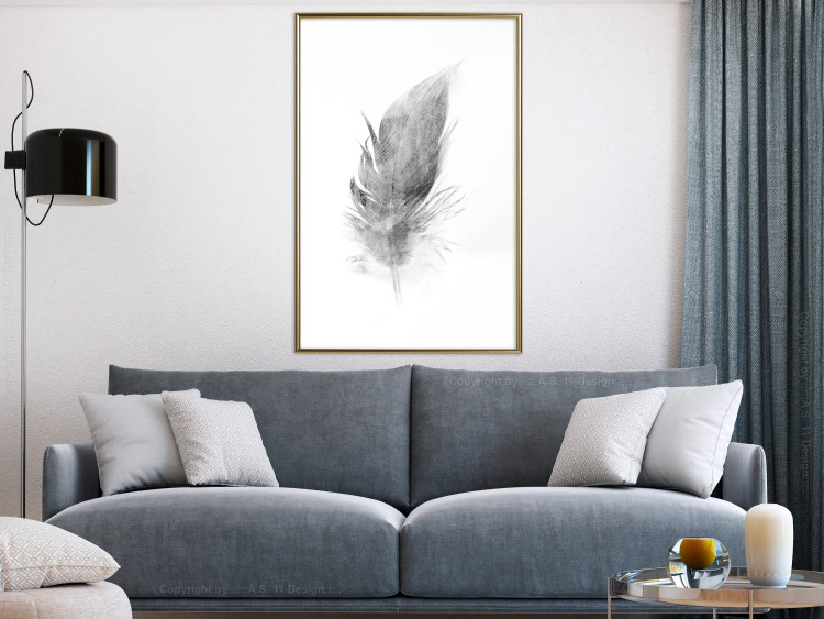 Wall Poster Fleeting - black sketch of a bird feather on contrasting white background 123201 additionalImage 13