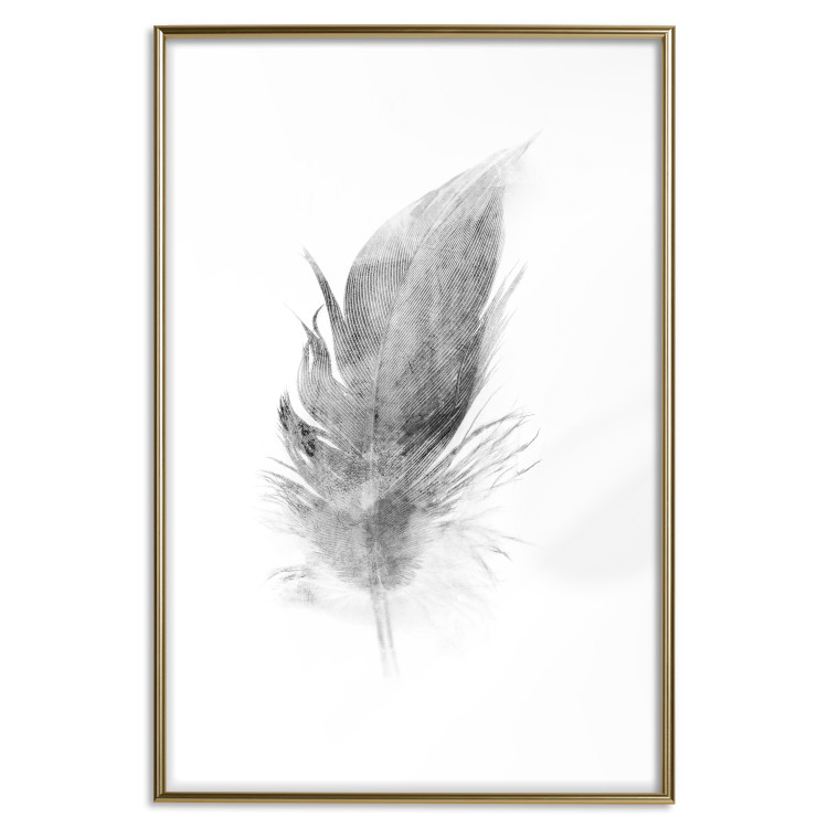 Wall Poster Fleeting - black sketch of a bird feather on contrasting white background 123201 additionalImage 14