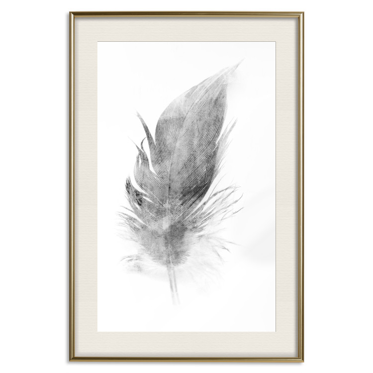Wall Poster Fleeting - black sketch of a bird feather on contrasting white background 123201 additionalImage 19