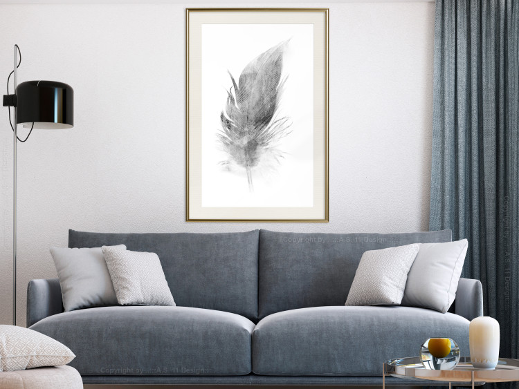 Wall Poster Fleeting - black sketch of a bird feather on contrasting white background 123201 additionalImage 21