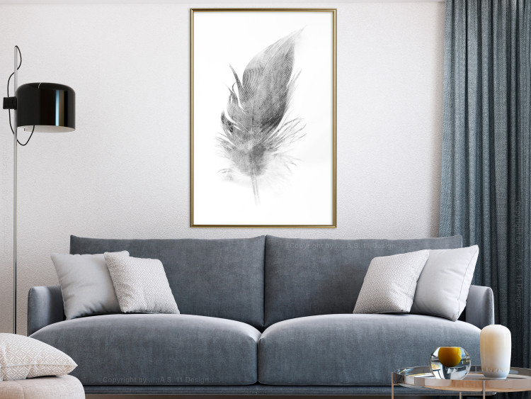 Wall Poster Fleeting - black sketch of a bird feather on contrasting white background 123201 additionalImage 5