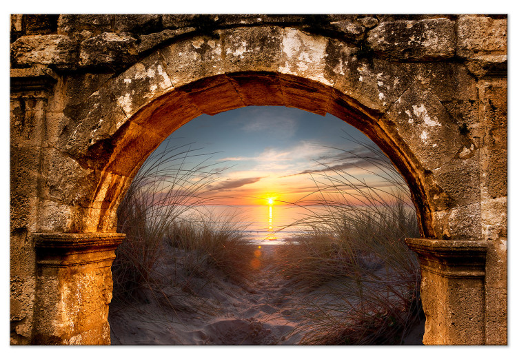 Canvas Art Print Sunset under the arcade - photograph with the sea, dunes and beach 124001