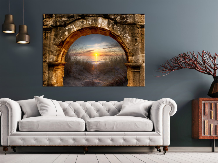 Canvas Art Print Sunset under the arcade - photograph with the sea, dunes and beach 124001 additionalImage 3