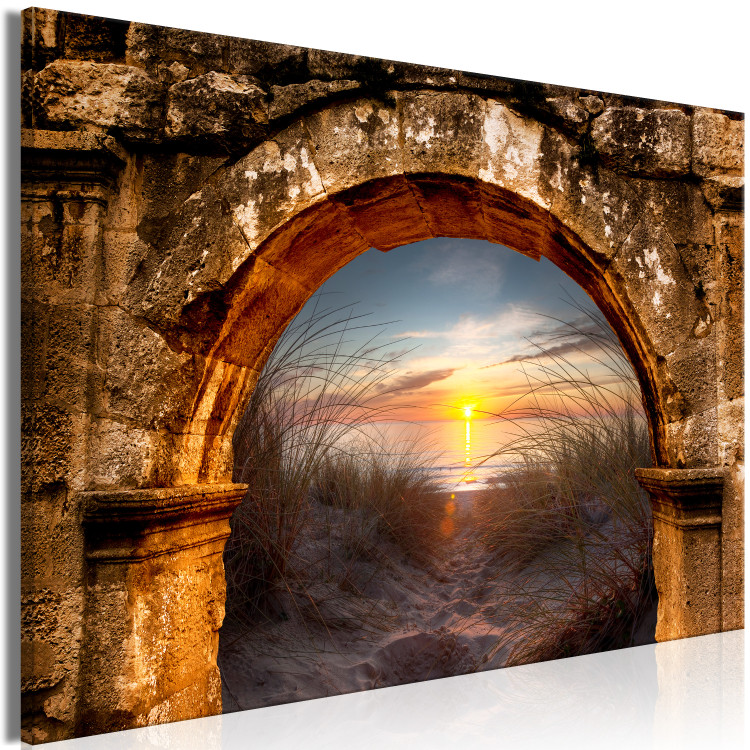 Canvas Art Print Sunset under the arcade - photograph with the sea, dunes and beach 124001 additionalImage 2