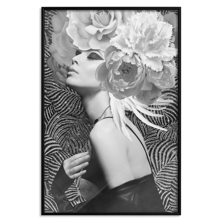 Wall Poster Silver Princess - portrait of woman with flowers on abstract background 127901 additionalImage 15