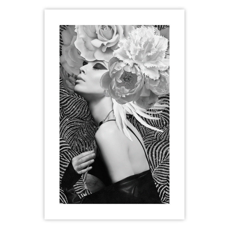 Wall Poster Silver Princess - portrait of woman with flowers on abstract background 127901 additionalImage 19