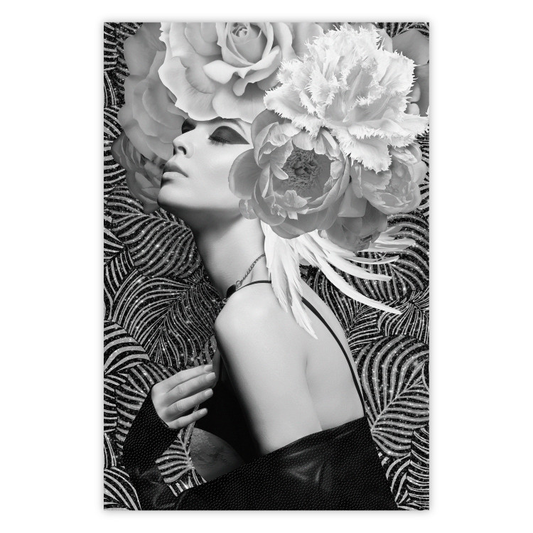 Wall Poster Silver Princess - portrait of woman with flowers on abstract background 127901
