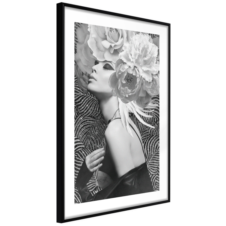 Wall Poster Silver Princess - portrait of woman with flowers on abstract background 127901 additionalImage 6