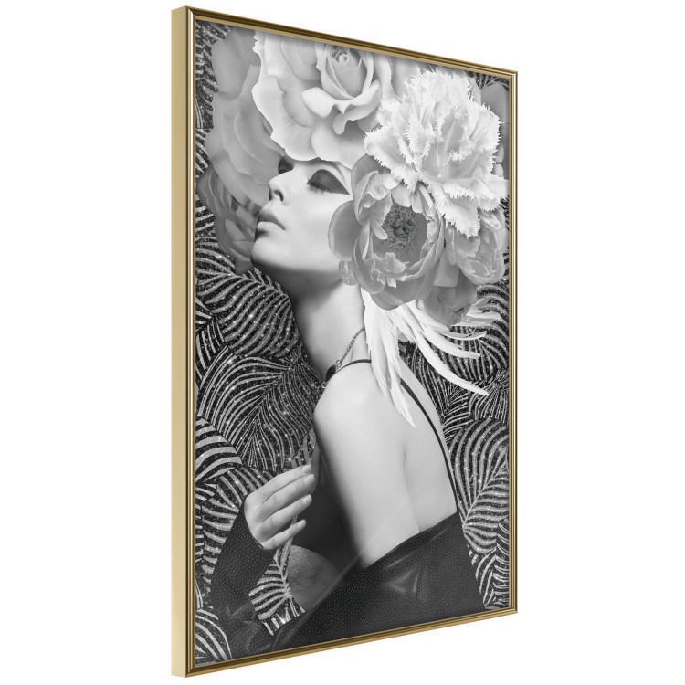Wall Poster Silver Princess - portrait of woman with flowers on abstract background 127901 additionalImage 12