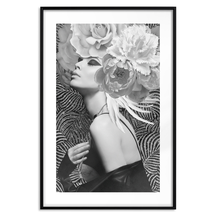 Wall Poster Silver Princess - portrait of woman with flowers on abstract background 127901 additionalImage 16