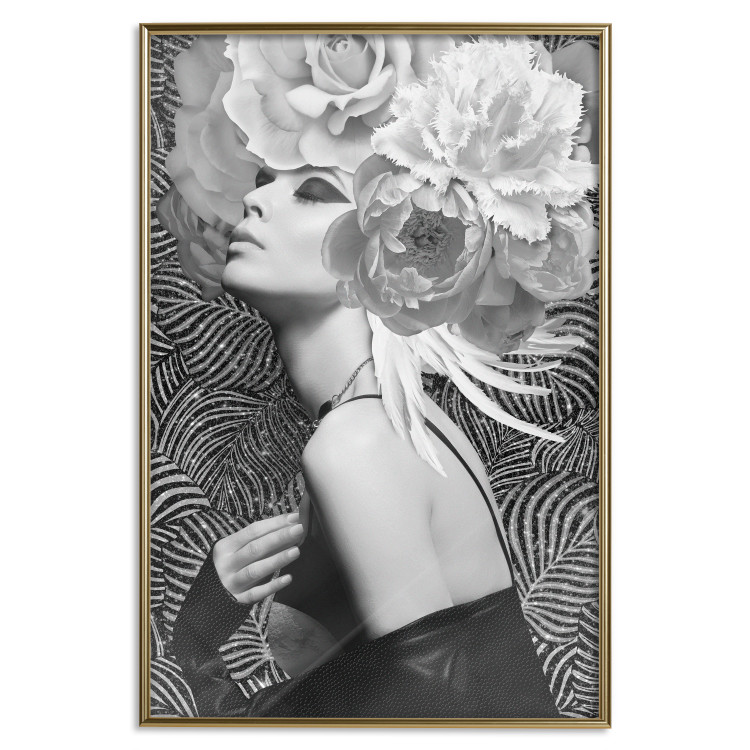 Wall Poster Silver Princess - portrait of woman with flowers on abstract background 127901 additionalImage 17