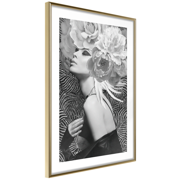 Wall Poster Silver Princess - portrait of woman with flowers on abstract background 127901 additionalImage 7