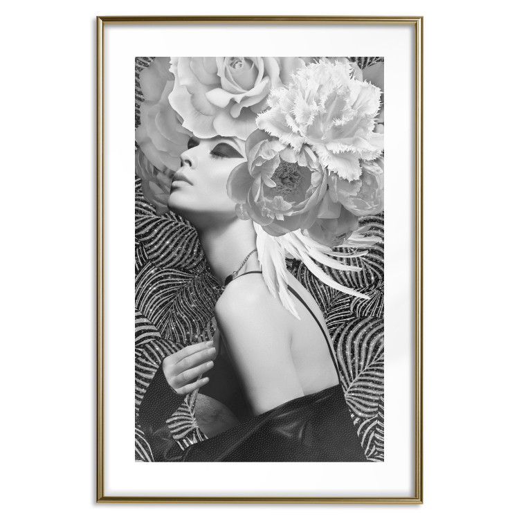 Wall Poster Silver Princess - portrait of woman with flowers on abstract background 127901 additionalImage 14