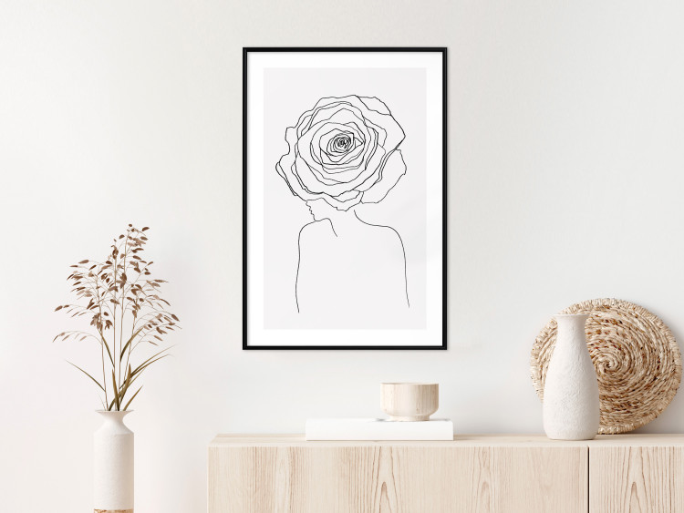 Wall Poster Reversed Glance - black line art of a woman with flowers in her hair 132201 additionalImage 21