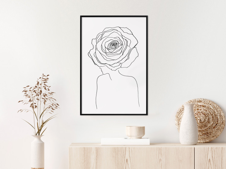 Wall Poster Reversed Glance - black line art of a woman with flowers in her hair 132201 additionalImage 6