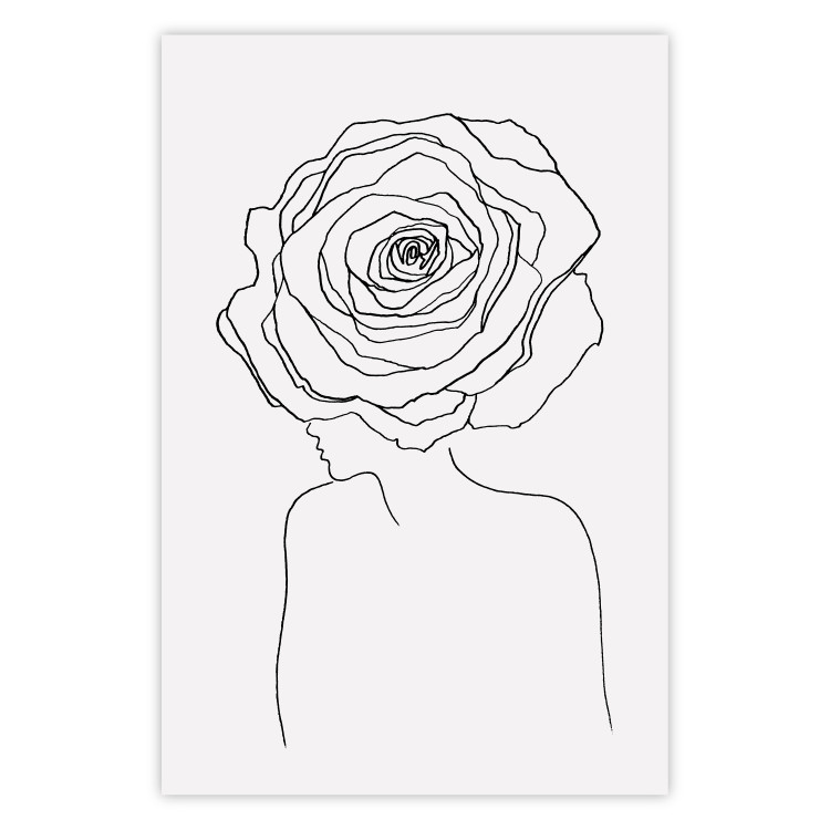 Wall Poster Reversed Glance - black line art of a woman with flowers in her hair 132201