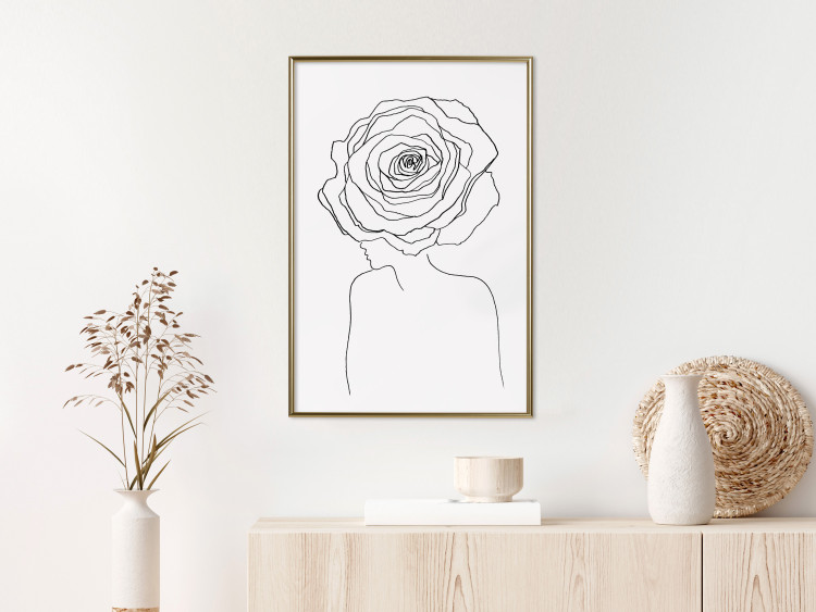 Wall Poster Reversed Glance - black line art of a woman with flowers in her hair 132201 additionalImage 7