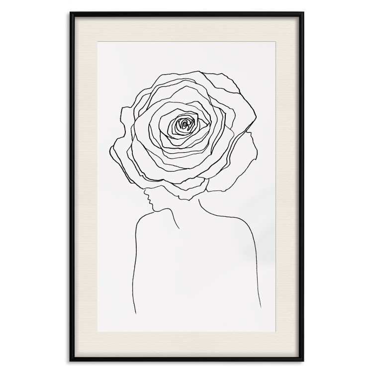 Wall Poster Reversed Glance - black line art of a woman with flowers in her hair 132201 additionalImage 25