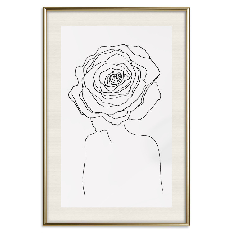Wall Poster Reversed Glance - black line art of a woman with flowers in her hair 132201 additionalImage 24