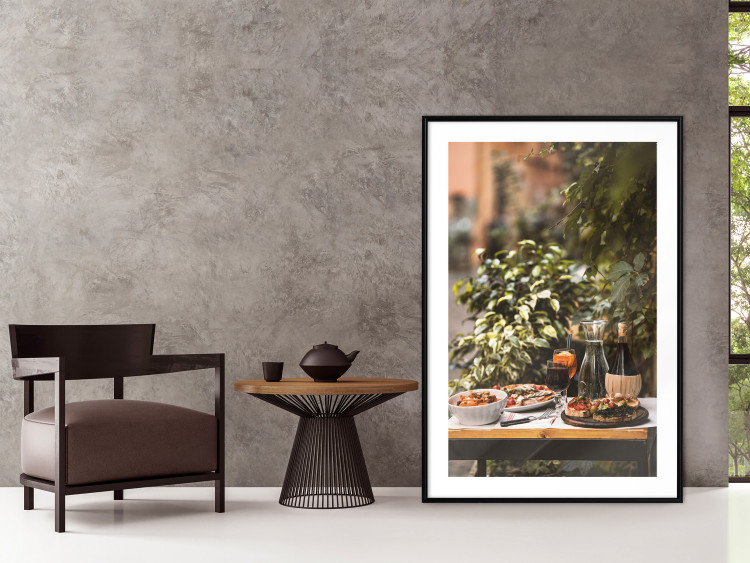 Wall Poster Siesta - composition with wine and Italian food against green plants 135901 additionalImage 27