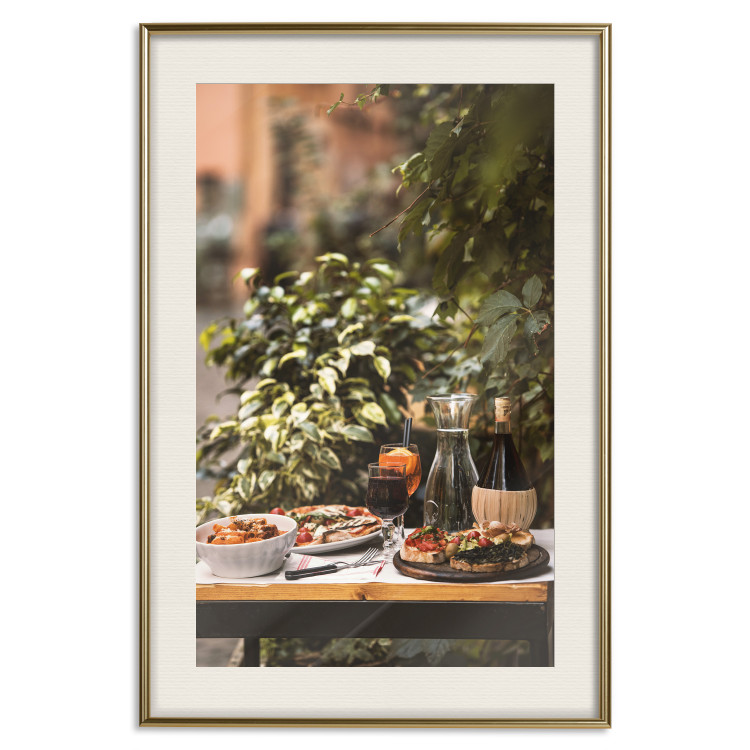 Wall Poster Siesta - composition with wine and Italian food against green plants 135901 additionalImage 18