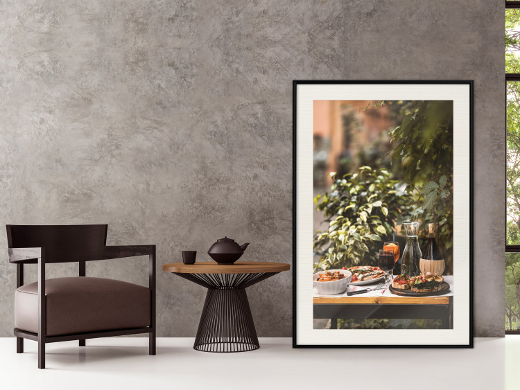 Wall Poster Siesta - composition with wine and Italian food against green plants 135901 additionalImage 25