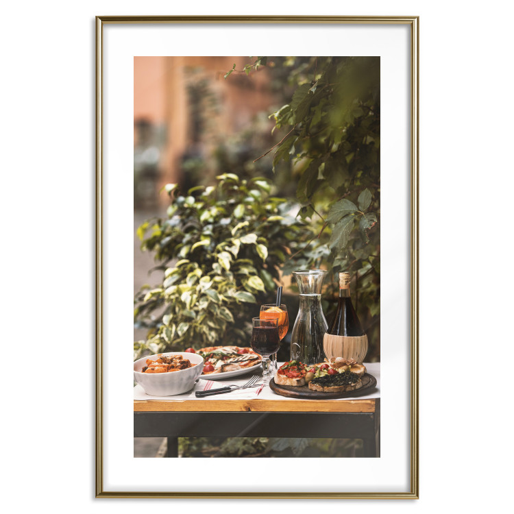 Wall Poster Siesta - composition with wine and Italian food against green plants 135901 additionalImage 16