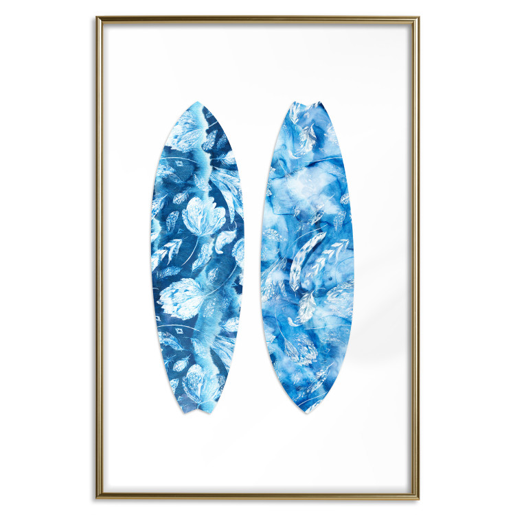 Poster Water Fun - sports board in blue plant patterns on a white background 137701 additionalImage 16