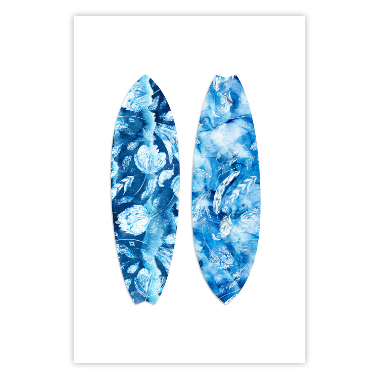 Poster Water Fun - sports board in blue plant patterns on a white background 137701 additionalImage 27