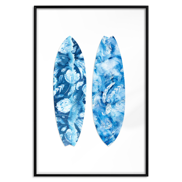 Poster Water Fun - sports board in blue plant patterns on a white background 137701 additionalImage 18