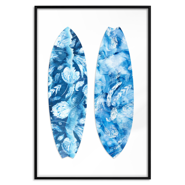 Poster Water Fun - sports board in blue plant patterns on a white background 137701 additionalImage 19