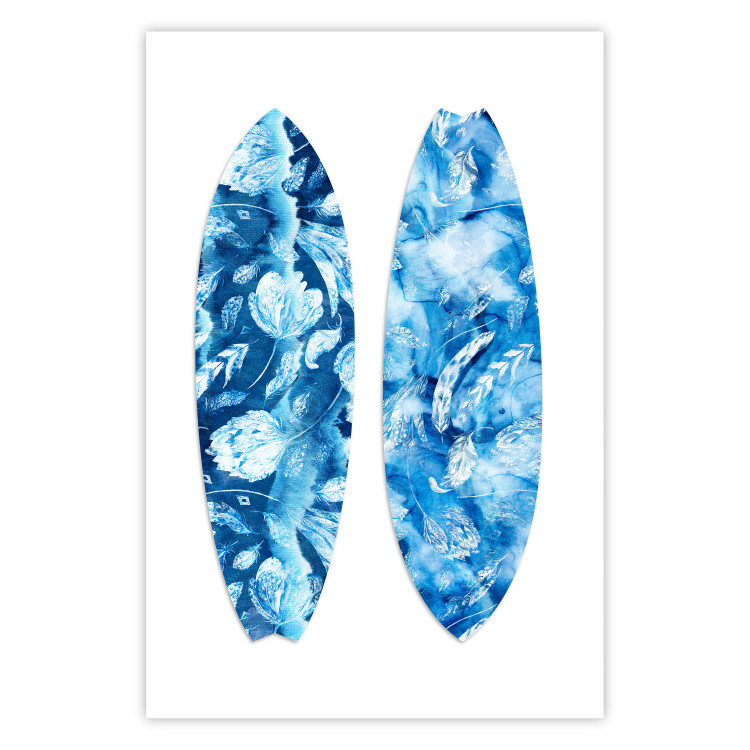 Poster Water Fun - sports board in blue plant patterns on a white background 137701