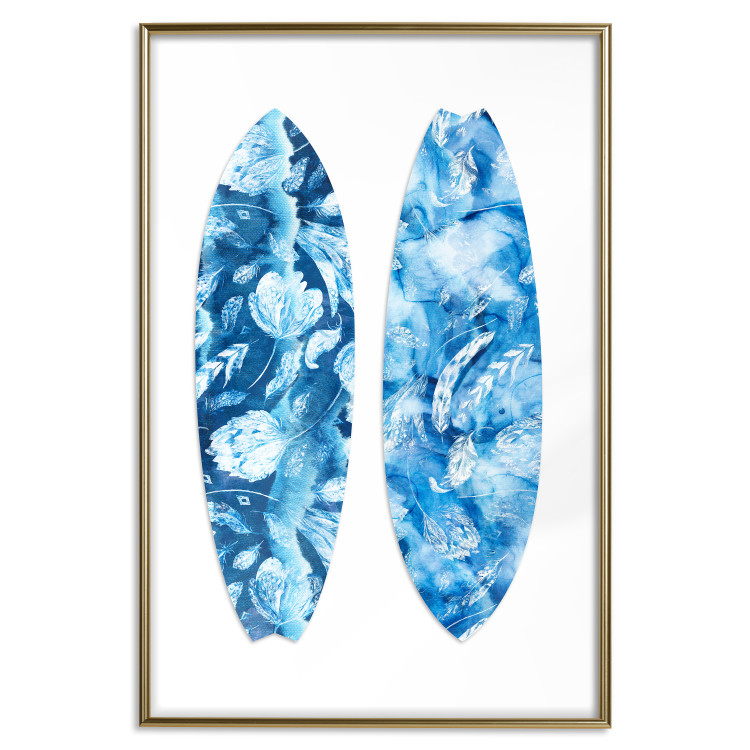 Poster Water Fun - sports board in blue plant patterns on a white background 137701 additionalImage 15